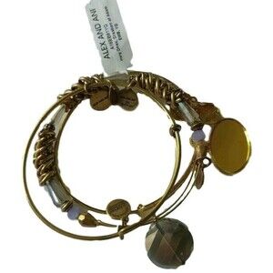 Alex and Ani Set 3 Gold Tone Purple Crystal Wrap Bracelet Bracelets NEW tags